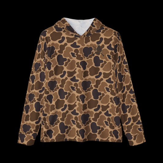 Brown camouflage hoodie on a black background